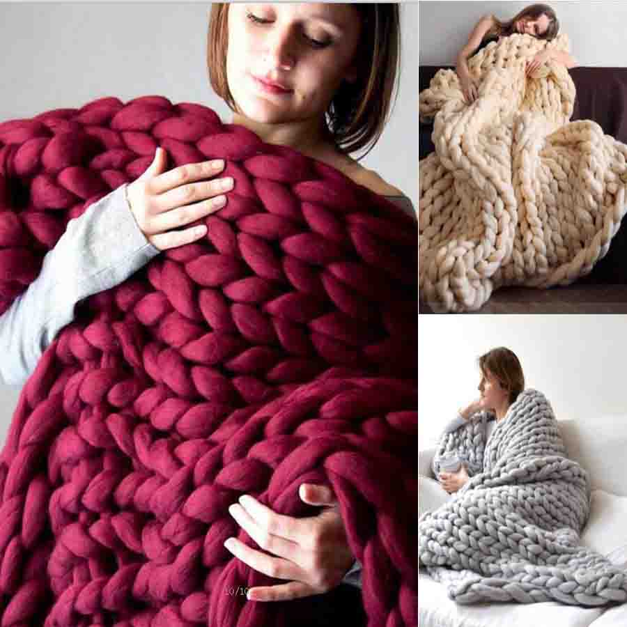 Buy Online Fashion Chunky Merino Wool Blanket Thick Big Yarn Roving Knitted Blanket Winter Warm Throw Blankets Sofa Bed Blanket Alitools