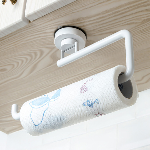 Kitchen Accessories Storage Holder Vacuum Sucker Paper Towel Rack Adhesive Bathroom Towel Shelf  Wall Hanging Roll Paper Rack ► Photo 1/5