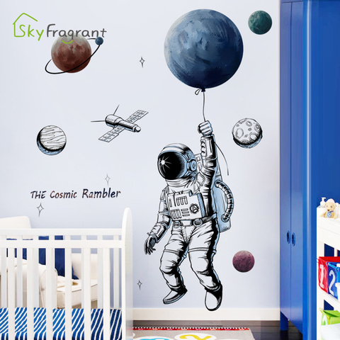 Space theme astronaut wall sticker dormitory living room wall decor self-adhesive bedroom 3d kids room decoration home decor ► Photo 1/6