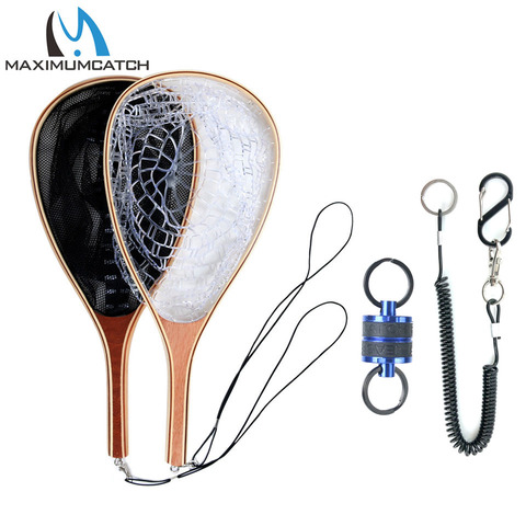 Maximumcatch Fly Fishing Landing Net Nylon Trout Catch and Release Net with Curve Wood Handle Tenkara Net ► Photo 1/6