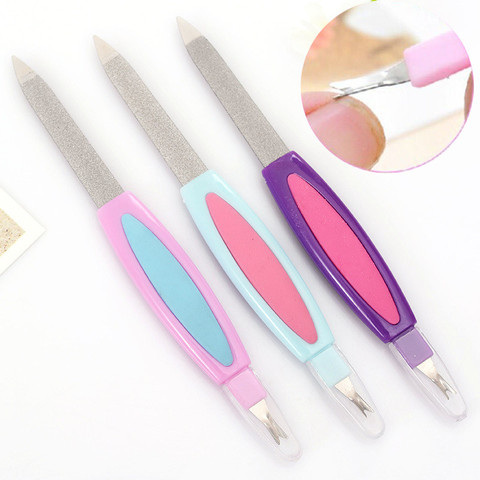1pcs Double Head Dual-use Stainless Steel Nail File Dead Skin Fork Manicure Care Buffer Nail Art Profession Tools Random Color ► Photo 1/6