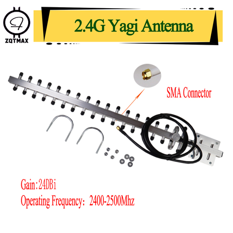 ZQTMAX 2.4GHz WiFi Antenna 24dbi Yagi Antenna Directional Lightweight Alloy Outdoor Antenna For 3G 4G Signal Repeater Amplifier ► Photo 1/4