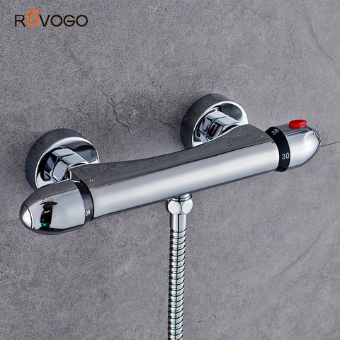 ROVOGO Bathtub Faucet Constant Temperature Control, Bathroom Faucet Wall Mounted Cold Hot Mixer Tap Crane Brass Chrome ► Photo 1/6