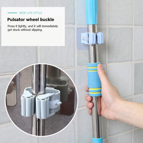 Mop Rack and Broom Holder Wall Mounted Shelf Organizer Hook Bathroom Hanger Behind Doors/On Walls Kitchen Storage Tool Hanger ► Photo 1/6