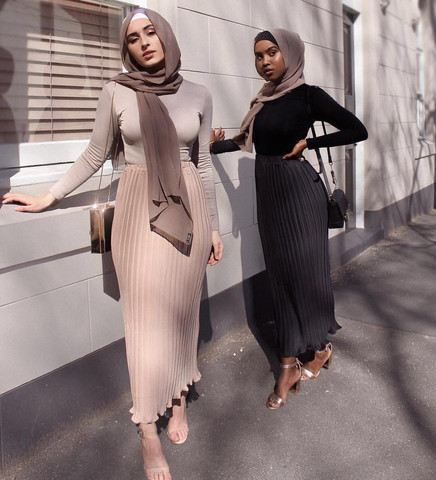 Women Muslim Pencil Long Skirt Chiffon Pleated Skirt Elastic Skirts High Waist Turkey Islamic African Clothing Party Maxi Skirts ► Photo 1/6