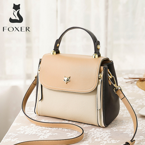 FOXER Women's Mini Totes England Style Casual Female Fashion Shoulder Messenger Bag Genuine Leather Lady Small Flap Handle Bags ► Photo 1/6