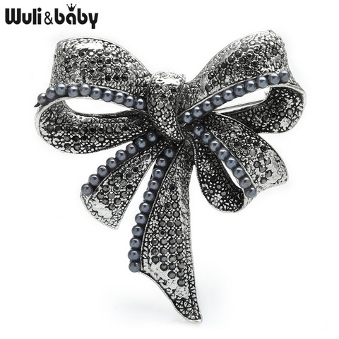 Wuli&baby Vintage Bowknot Brooches For Women Classic Rhinestone Pearl Bow Knot Flower Party Office Brooch Pins Gifts ► Photo 1/3