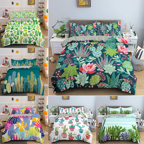 Hight Quality 3D Cactus Print Pattern Bedding Set 2/3 Pcs Quilt Cover + Pillowcase   for Twin Queen King Size ► Photo 1/6