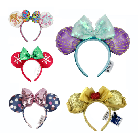 1PCS NEW Mermaid Princess Minnie Ears Headband Big Sequin Bows EARS COSTUME Headband Cosplay Plush Adult/Kids Headband Gift ► Photo 1/6