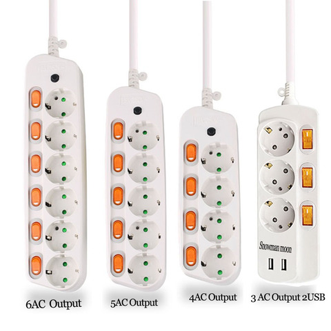 Electrical Power Strip 10/16A overload protection 1.5/2.5M German Adapter Extension Desktop 2/3/4/5/6 AC EU Output socket ► Photo 1/6