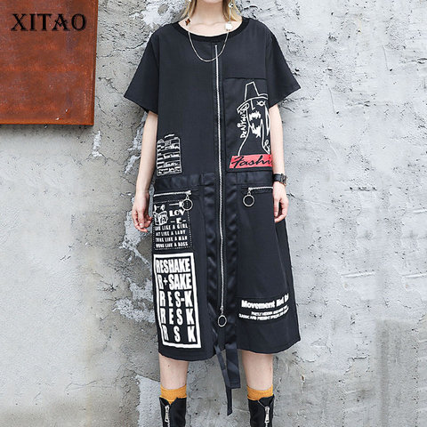 XITAO Tide Letter Print Plus Size Dress Women Patchwork Pocket Personality Korean Fashion O Neck Match All Summer 2022 DLL3176 ► Photo 1/6