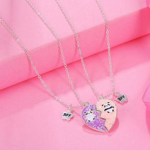 New 2022 2PCS/Set Panda Heart Broken Pendant Necklace BFF Couple Jewelry for Kids Girls Fashion Friendship Best Friends Gifts ► Photo 1/4