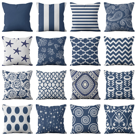 New Navy Blue Geometric Linen Pillows Cover Modern Fashion Nordic Couch Simple Cushion Cover Livingroom Decor Throw Pillows Case ► Photo 1/6