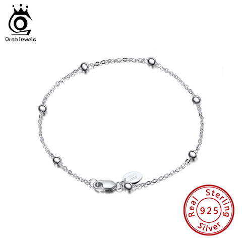 ORSA JEWELS 925 Sterling Silver 1.0mm Cable Chain Bracelet with 2.0mm Ball Beads 16.5-20cm Length Wrist Link Chain Bracelet SB67 ► Photo 1/6