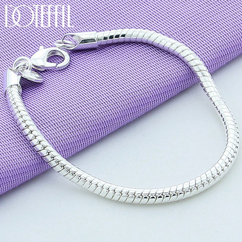 DOTEFFIL 925 Sterling Silver Lobster Clasp 4mm 20cm Snake Chain Bracelet Fit European Charm Women Wedding Engagement Jewelry ► Photo 1/6
