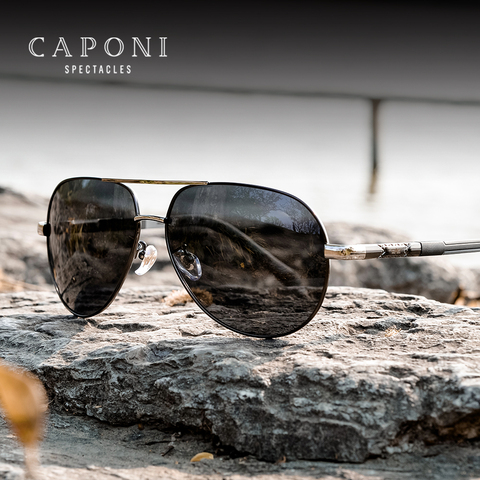 CAPONI Polarized Sunglasses For Men UV Protect Driving Men's Shade Pilot High Quality Metal Photochromic Male Sun Glasses CP8725 ► Photo 1/6