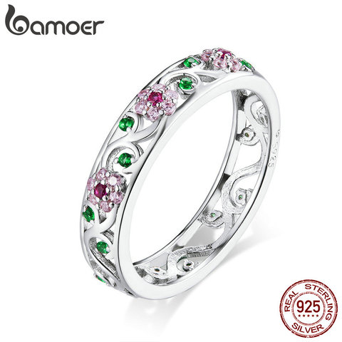 bamoer Genuine 925 Sterling Silver Secret Garden Finger Rings for Women Wedding Band Engagement Statement Jewelry Anel BSR132 ► Photo 1/6