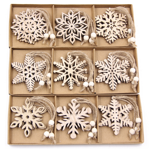 12PCS/Box Vintage Snowflake Christmas Wooden Pendants Ornaments  Christmas Tree Ornaments Christmas Decorations Hanging Gifts ► Photo 1/6