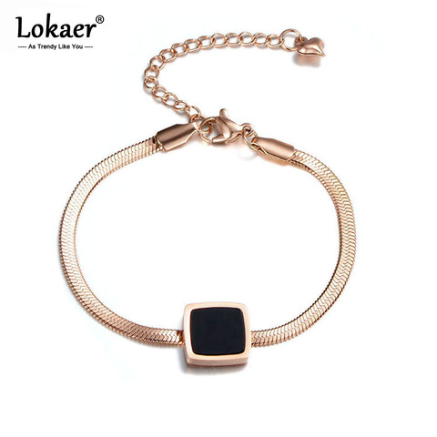 Lokaer Classic Square Black Shell Chain & Link Bracelets Bangles Jewelry Titanium Steel Charm Bracelets For Women B18001 ► Photo 1/5