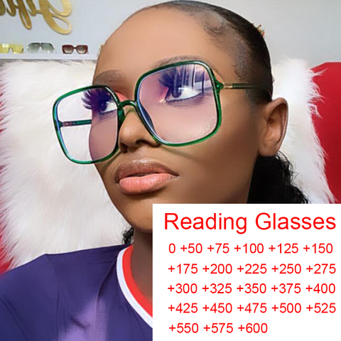 Oversized Green Prescription Reading Glasses Transparent Large Square Frames Computer Anti Blue Light Glasses Degree 0 to 6 ► Photo 1/6