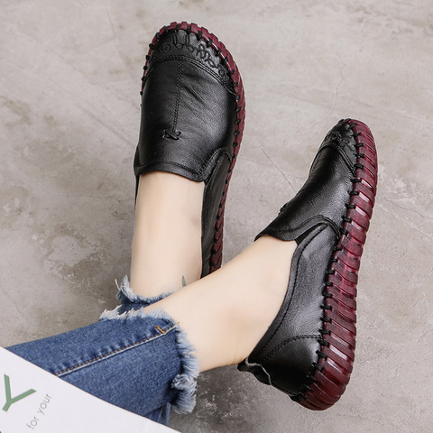 Spring Ladies Genuine Leather Handmade Shoes Women Hook &Loop Flat Shoes Women 2022 Autumn Soft Loafers Flats fgb5 ► Photo 1/5