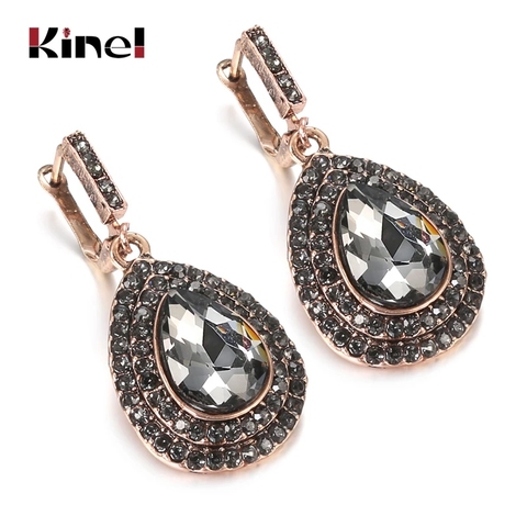 Kinel Boho Gray Crystal Bridal Earrings For Women Antique Gold Color Beach Party Water Drops Drop Earrings Vintage Jewelry ► Photo 1/6