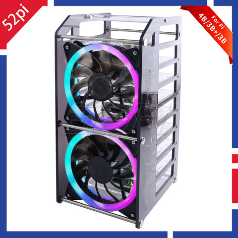 52Pi Rack Tower 8 Layer Acrylic Cluster Case Large Cooling Fan LED RGB Light for Raspberry Pi 4 B / 3 B + / 3 B / Jetson Nano ► Photo 1/6