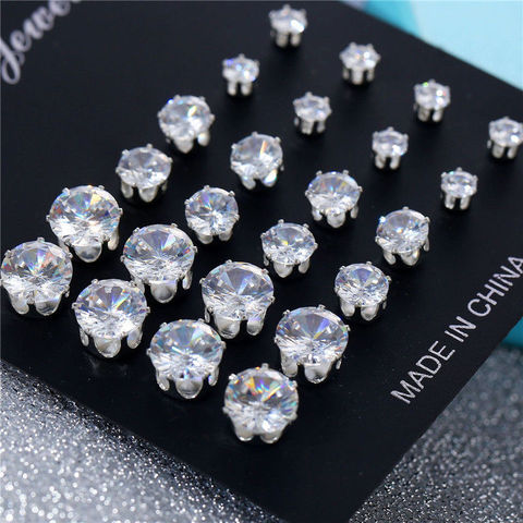 New 12 Pair/Pack White Shiny Wedding Stud Earrings Set For Women Men Crystal Jewelry Accessories Oorbellen Jewelry Earrings ► Photo 1/6