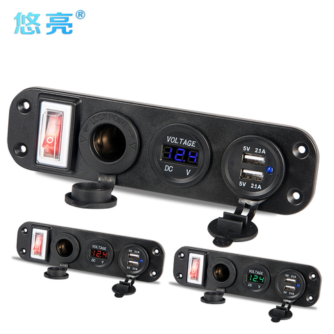 Waterproof Panel Dual USB Socket Car Charger 4.2A LED Voltmeter Power Outlet Switch Truck Trailer Camper Motorhome Marine Boat ► Photo 1/6