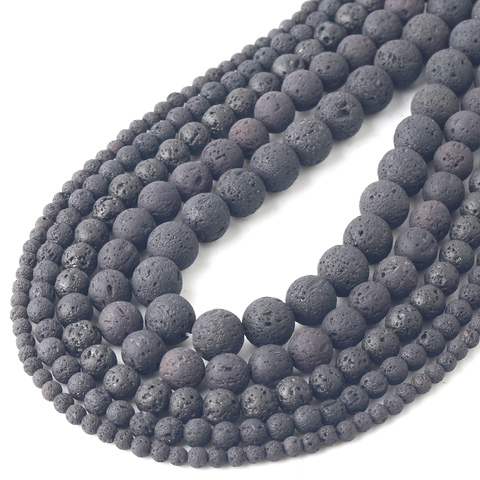 Natural Stone Black Lava Volcanic Stone Round Loose Beads 4/6/8/10/12MM Fit Diy Charm Beads For Jewellery Making Accessories 15' ► Photo 1/5