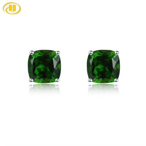 Hutang Cushion 5.0mm Genuine Diopside Stud Earrings 925 Sterling Silver Kid Earrings Korean Earings Gemstone Girls  Jewelry 2022 ► Photo 1/6