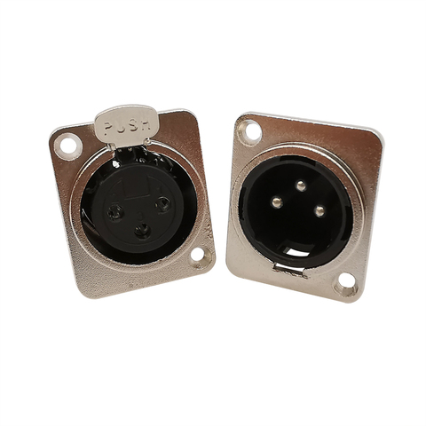 2Pcs Metal Housing 3 Pin XLR Male Female Connector XLR 3-core Plug Jack Socket Panel Mount Chassis Audio Microphone Connectors ► Photo 1/6