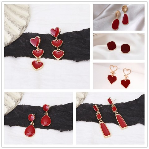 Punk Style Red Heart Drop Earrings For Women Dripping Oil Abstract Hollow Statement Metal Fashion Dangle Earing Jewelry New 2022 ► Photo 1/6