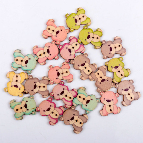 20pcs 23x27mm Mixed Cartoon Lovely Bear painted decorative Wooden buttons For handmake Scrapbooking Crafts ► Photo 1/6