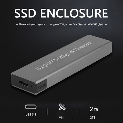 USB Type C SSD External Enclosure Disk Case Box External Hard Disk for PC M.2 NGFF NVME SATA M/B Key Hard Drive Case ► Photo 1/6