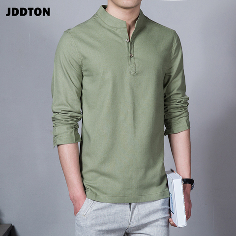 JDDTON 2022 New Men Spring Cotton Linen Kimono Shirt  Long Sleeve Solid Leisure Chinese Clothes Casual Stand Collar Shirts JE039 ► Photo 1/6