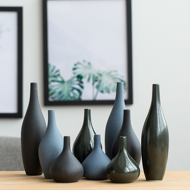 Ceramic Mini Black Zen Vase Decor Hydroponic Flower Planter Home Table Ornaments 
