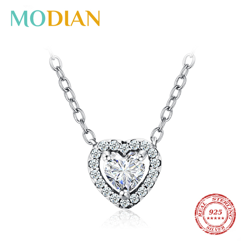 Modian Real 925 Sterling Silver Clear CZ Heart Pendant Necklace for Women Chain Fashion Wedding Statement Jewelry Accessories ► Photo 1/4