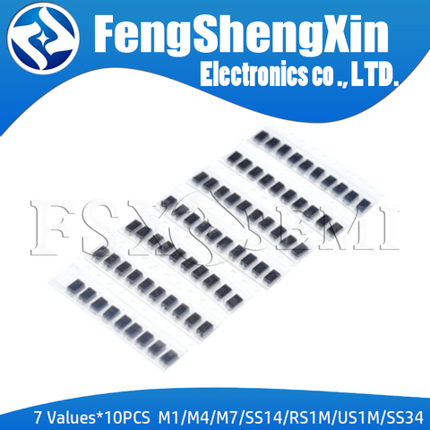 7values*10pcs KIT schottky diode set kit pack package SMD M1 1N4001 M4 1N4004 M7 1N4007 SS14 US1M RS1M SS34 ► Photo 1/1