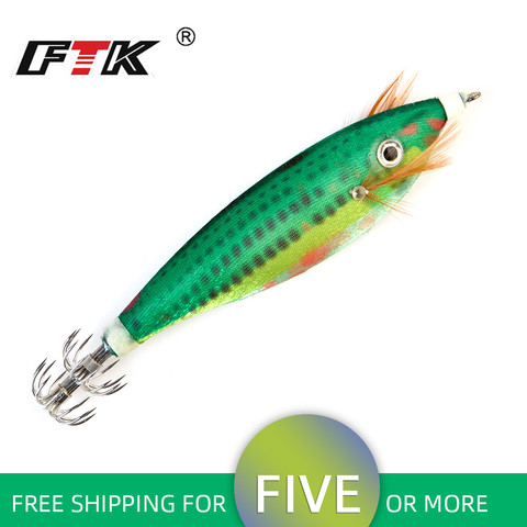 FTK New Design 9cm/16g Shrimp Bait Squid Jig Wood Shrimps Lures Fishing Squid Hook Cuttlefish Lures Octopus Bait  Fishing Tackle ► Photo 1/6