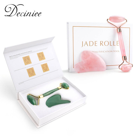 Natural Rose Quartz Jade Roller Facial Body Massager Roller Jade Stone Gua sha Board Scraper Face Lifting Beauty Massage Tool ► Photo 1/6