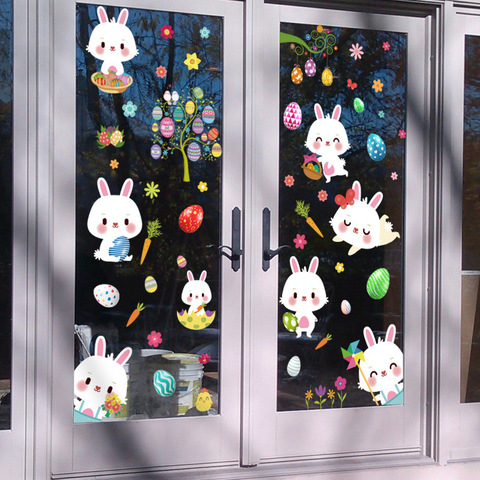 Happy Easter Bunny Egg Electrostatic Sticker Window Glass No Glue Refrigerator Sticker Home Decoration Mall Easter Wall Stickers ► Photo 1/6