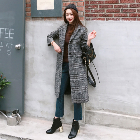 2022 Spring Autumn Women's Wool  Plaid Coat New Fashion Long Woolen Coat Slim Type Female Winter Wool Jackets Female Outwear ► Photo 1/5