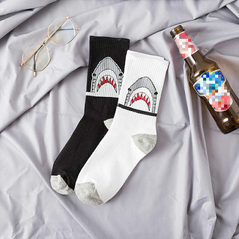 Fashion shark Hip Hop socks men long socks cartoon Hiphop Street Sport Skateboard black white crew socks street fashion gifts ► Photo 1/6