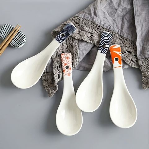 1Pcs Ceramic Spoon Multi-Function Glaze Porcelain Japanese Scoop Porridge Soup Spoon Tableware Restaurant Household Kitchenware ► Photo 1/6