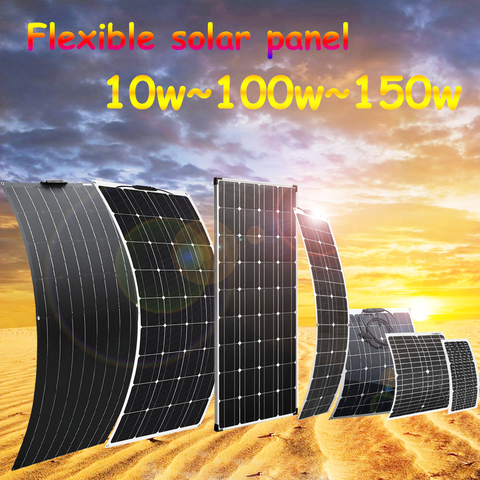 solar panel 12v 150w 100w 50w 20w 10w battery phone charger for car RV boat caravan yacht waterproof outdoor home system 1000w ► Photo 1/6