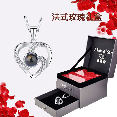 925 Silver Romantic 100 Language I Love You Projection Pendant Necklace Romantic Love Memory Wedding Necklace Valentine Day Gift ► Photo 1/6