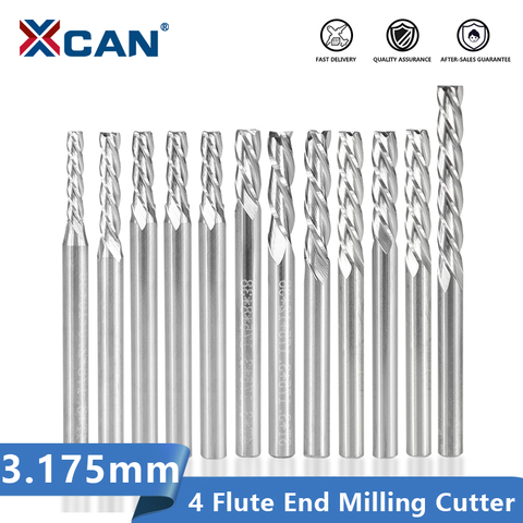 XCAN End Mill 4 Flute Carbide Milling Cutter 3.175mm Shank Spiral Flat Milling Bit Aluminum Cutting CNC Router Bit ► Photo 1/6