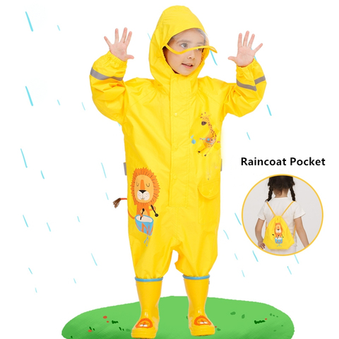 1-10 Years Old Children Raincoat kids Boys Girls Waterproof Jumpsuit Hooded One-Piece Cartoon Dinosaur Baby Rainwear And Pants ► Photo 1/6