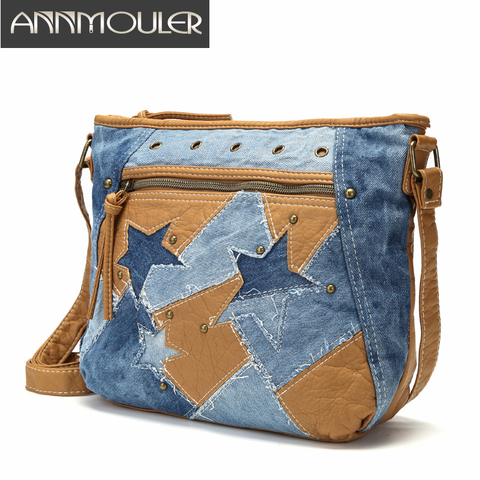 Fashion Women Bags Luxury Handbag Designer Jeans Shoulder Bag Star Patchwork Jeans Bag Soft Washed Leather Crossbody Bag Purse ► Photo 1/6